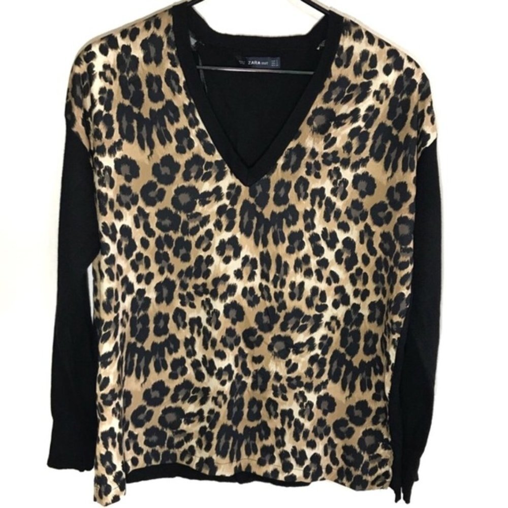 Zara S Leopard V Neck Wool Blend Sweater​​